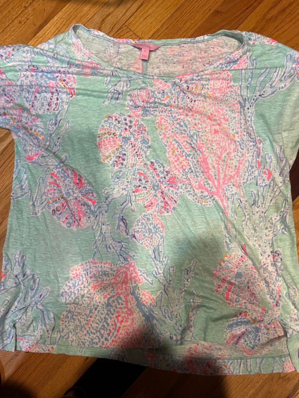 Lilly Pulitzer Mint Tee with Pink and Lavender Sea Life Print